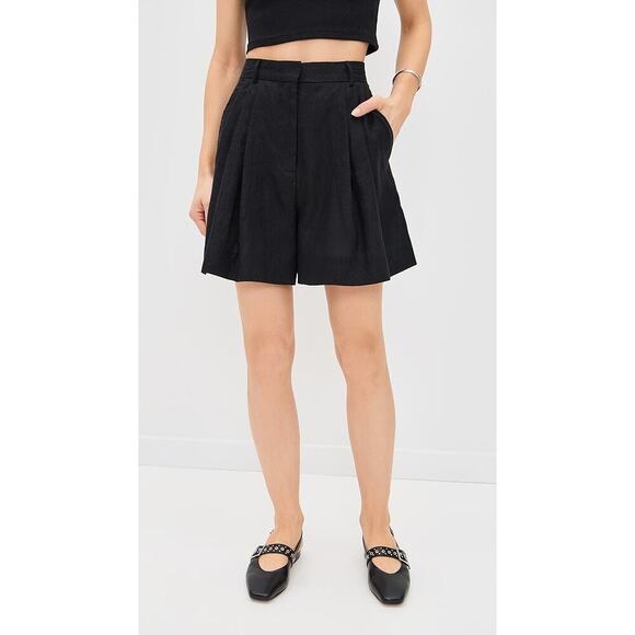 Derek Lam 10 Crosby Dax Pleated Bermuda Tencel Blend Black Shorts Size 12 - Picture 2 of 7